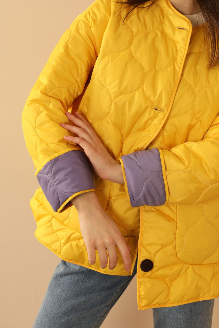 KKT Jesica Fabric Onion Pattern Women Puffer Jacket-Yellow - Cedar Rapids