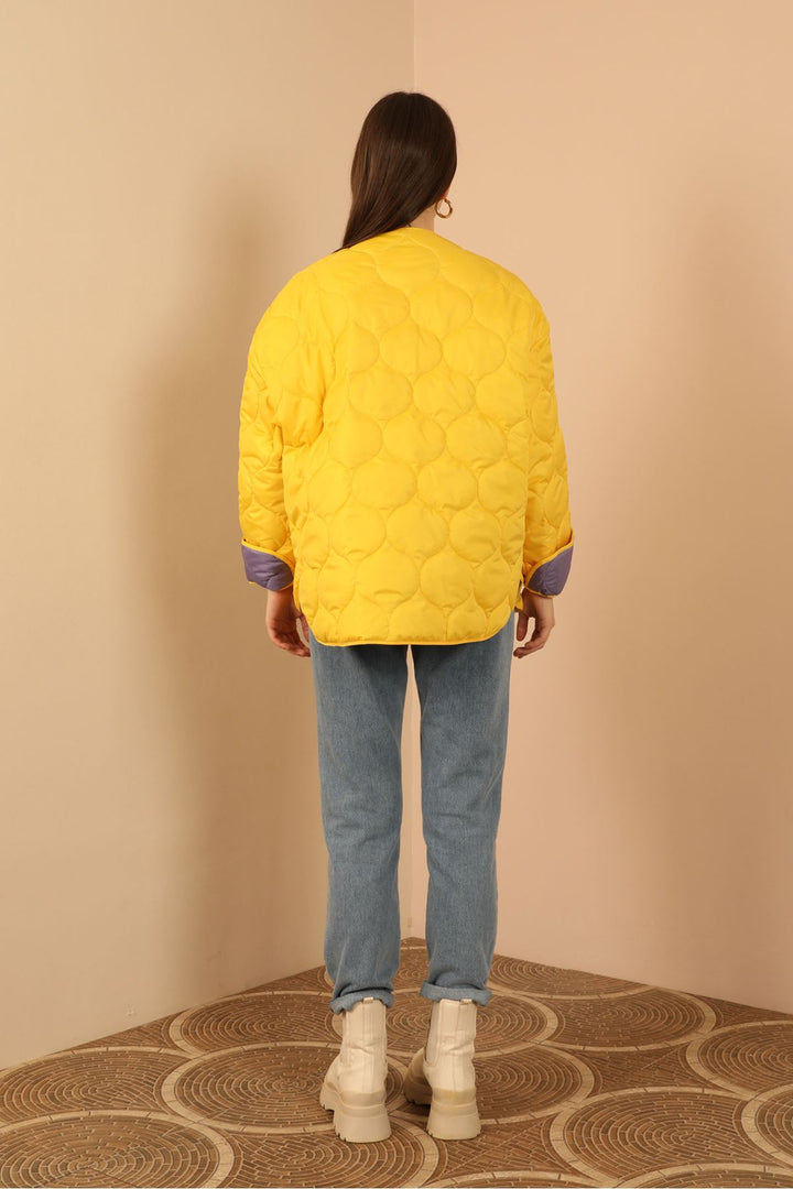 KKT Jesica Fabric Onion Pattern Women Puffer Jacket-Yellow - Cedar Rapids