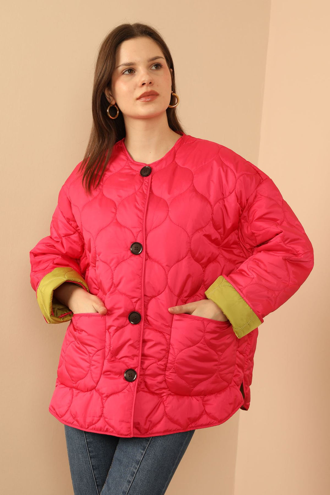 KKT Jesica Fabric Onion Pattern Women Puffer Jacket-Fuchia - Purmerend