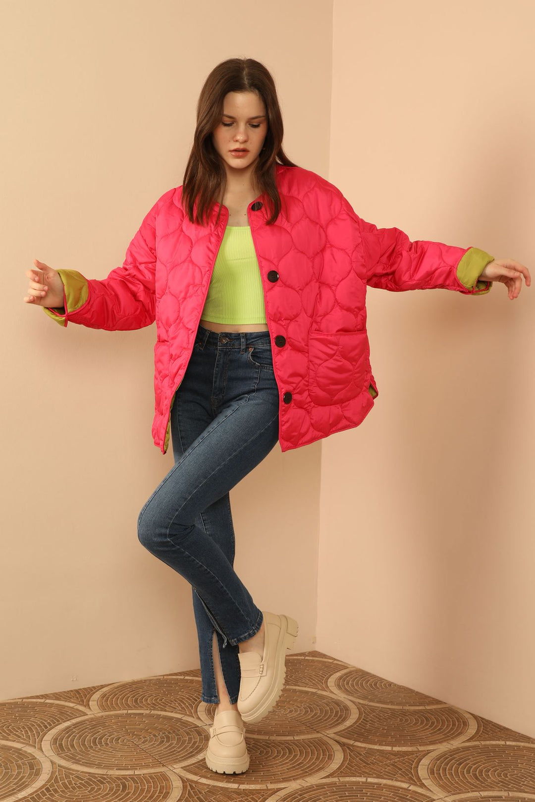 KKT Jesica Fabric Onion Pattern Women Puffer Jacket-Fuchia - Purmerend