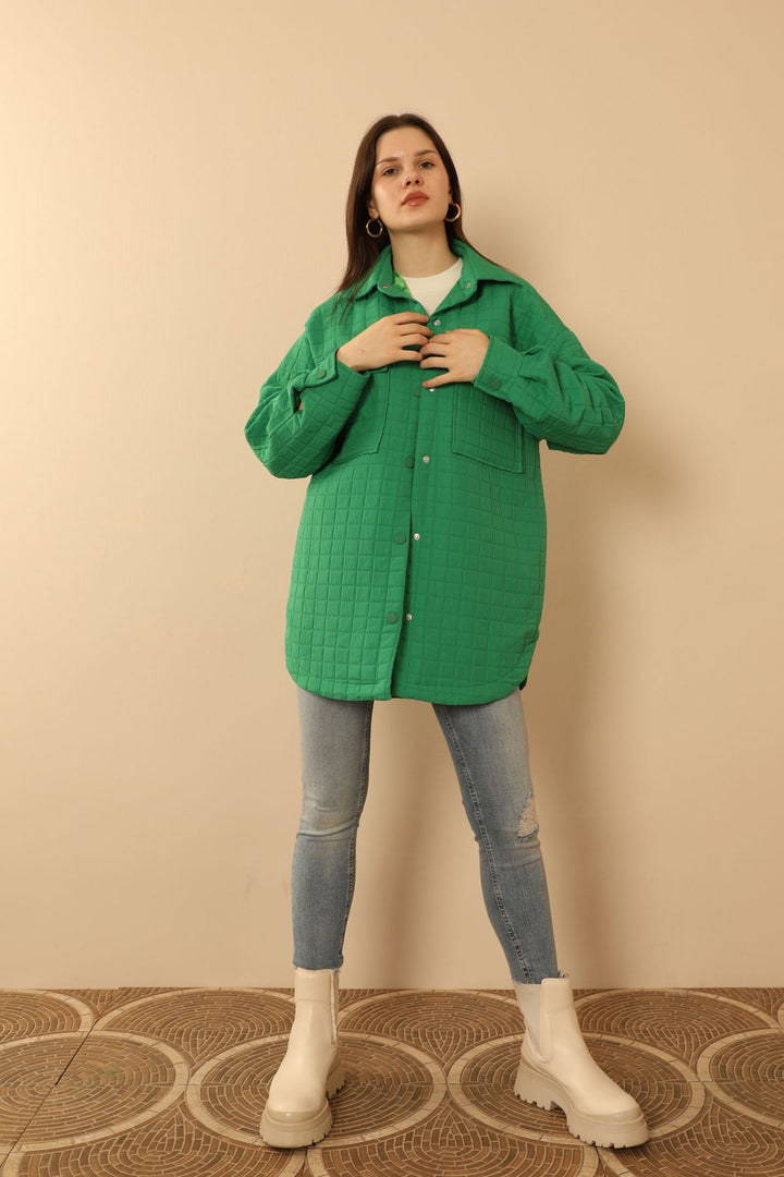 KKT Jakar Fabric Big Square Pattern Oversize Women Shirt-Green - Zoetermeer