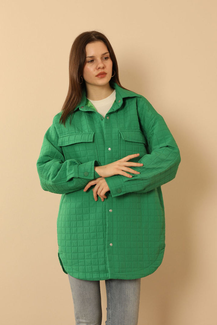 KKT Jakar Fabric Big Square Pattern Oversize Women Shirt-Green - Zoetermeer