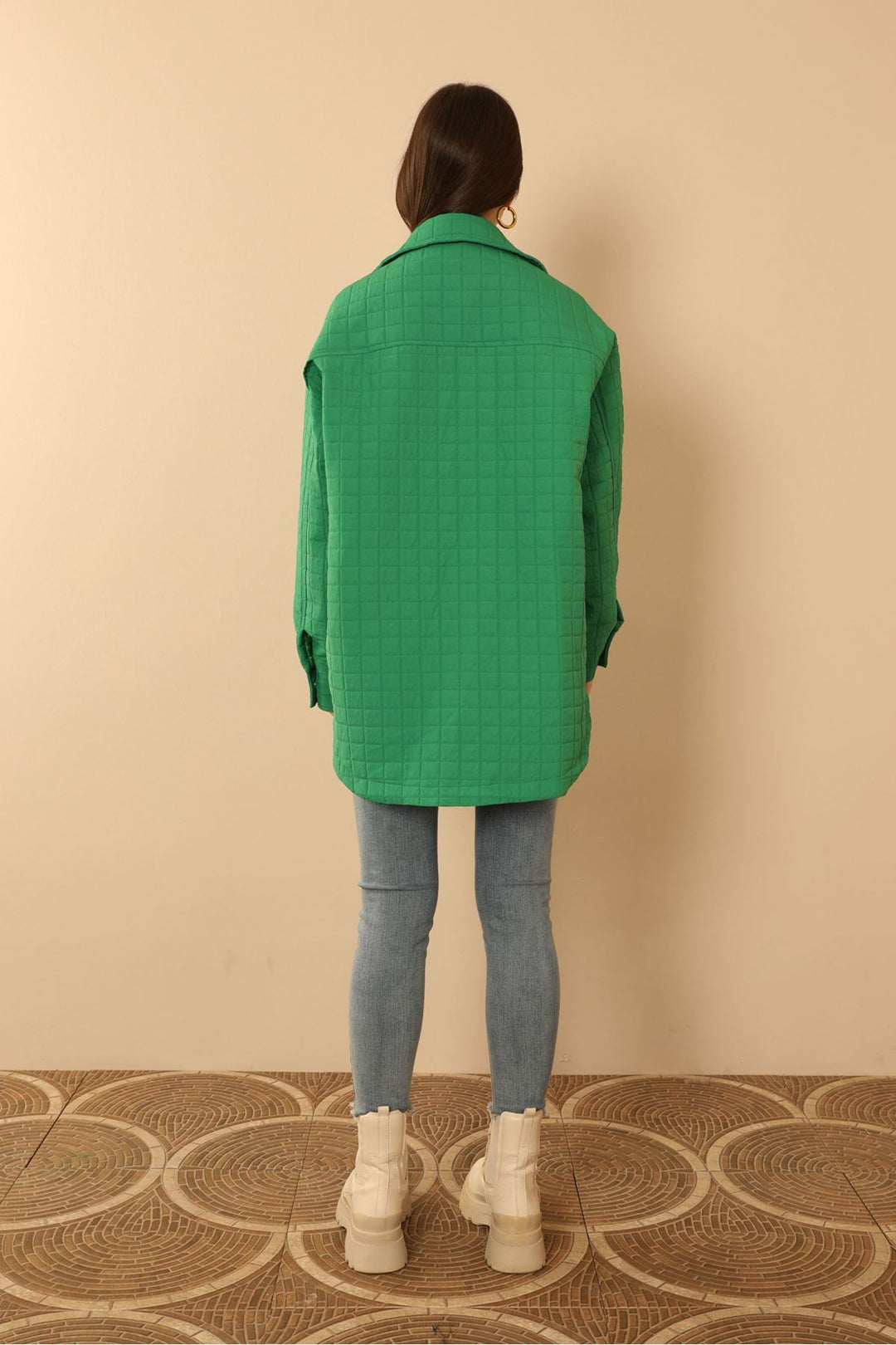 KKT Jakar Fabric Big Square Pattern Oversize Women Shirt-Green - Zoetermeer