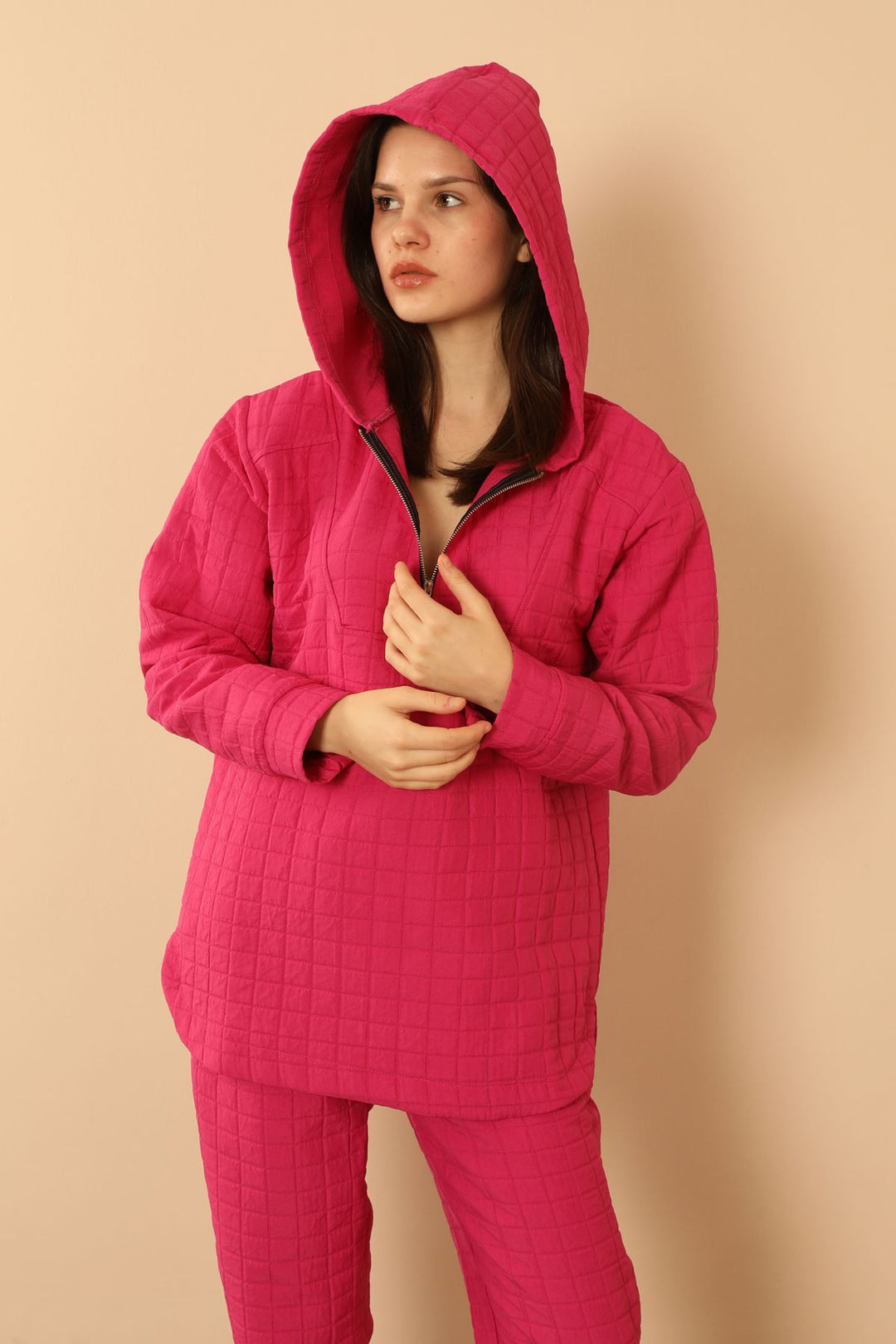 KKT Jakar Fabric Big Square Hooded Women Sets-Fuchia - Washington