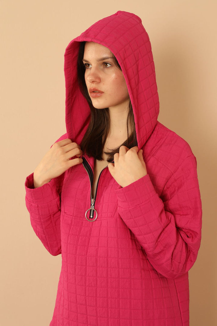 KKT Jakar Fabric Big Square Hooded Women Sets-Fuchia - Washington