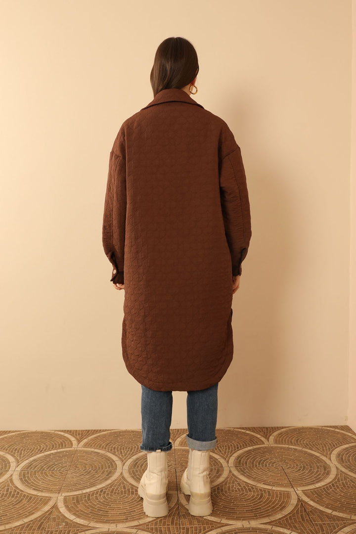 KKT Jakar Fabric Onion Pattern Oversize Long Women Shirt-Brown - Appleton