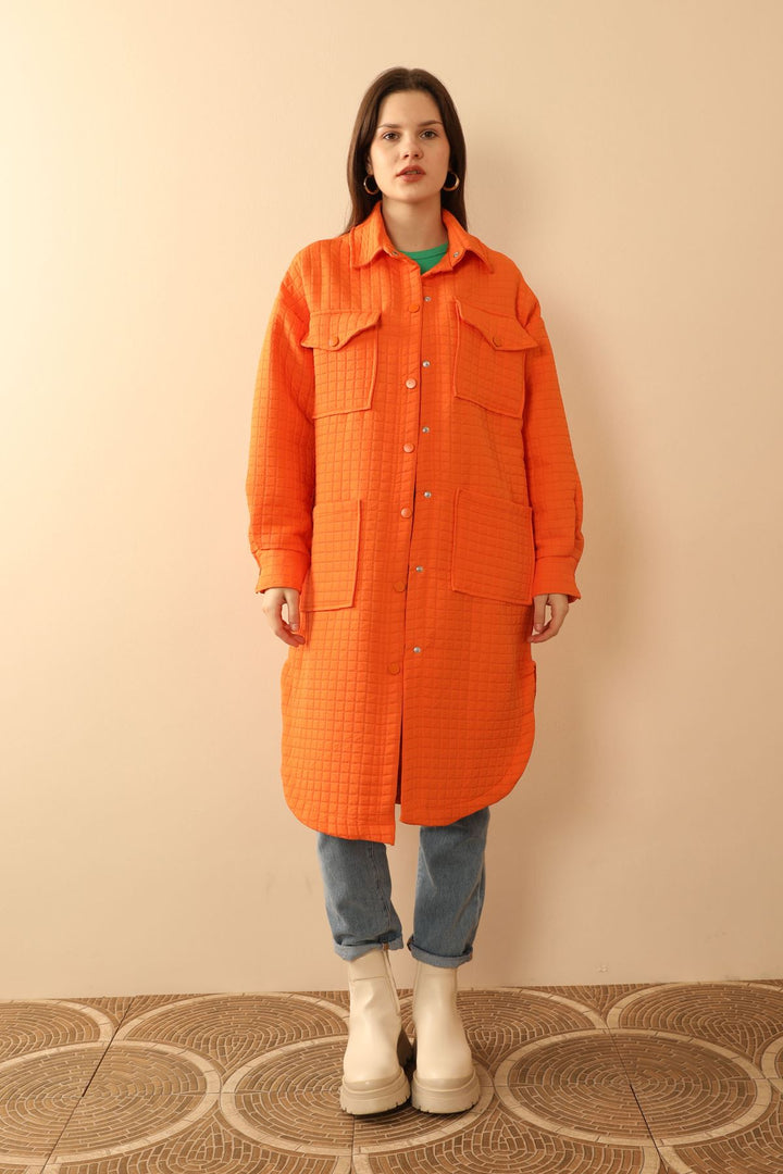 KKT Jakar Fabric Square Pattern Oversize Women Shirt-Oranj - Daly City