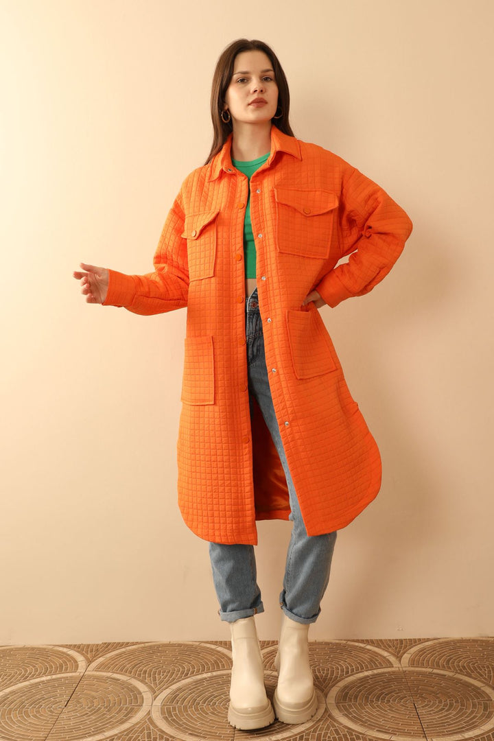 KKT Jakar Fabric Square Pattern Oversize Women Shirt-Oranj - Daly City