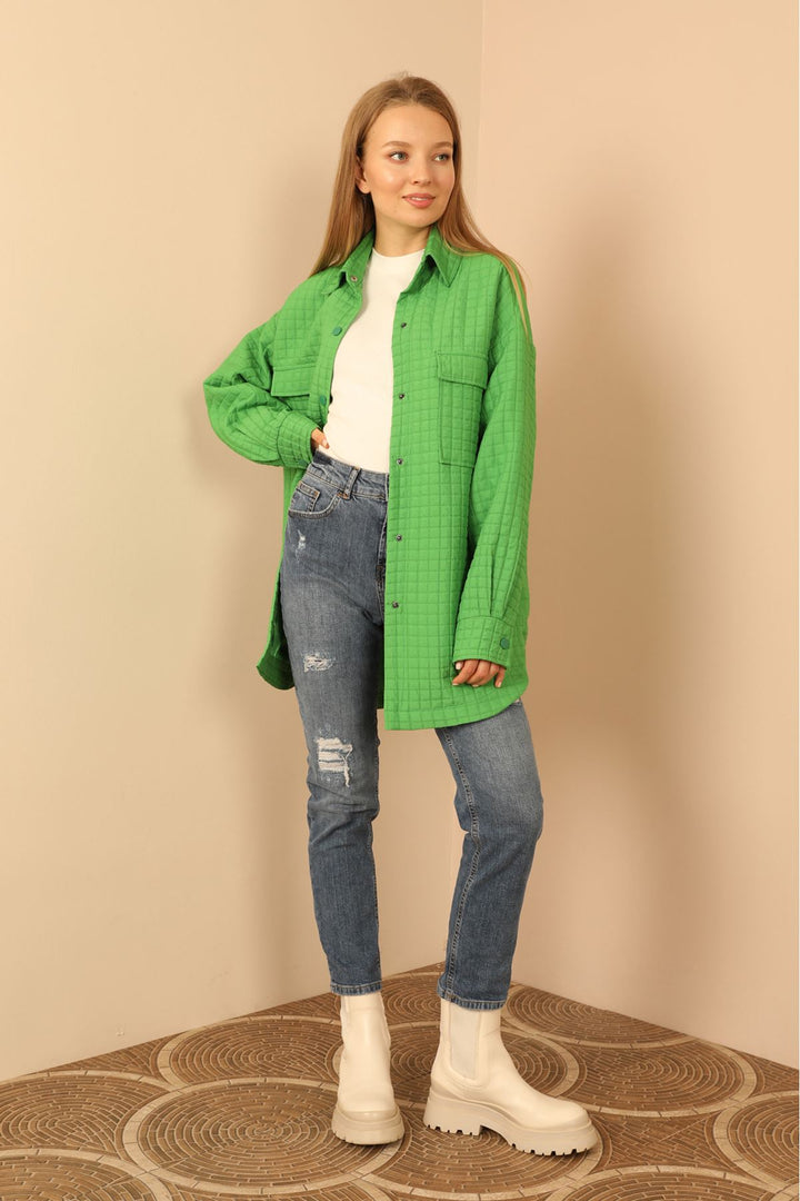 KKT Jakar Fabric Square Pattern Oversize Long Women Shirt-Green - Freiburg im Breisgau