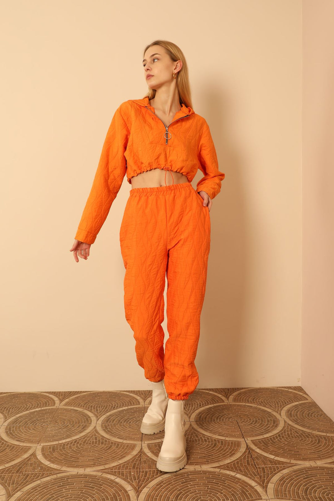 KKT Jakar Fabric Onion Pattern Women Sweatpants-Orange - Cupertino