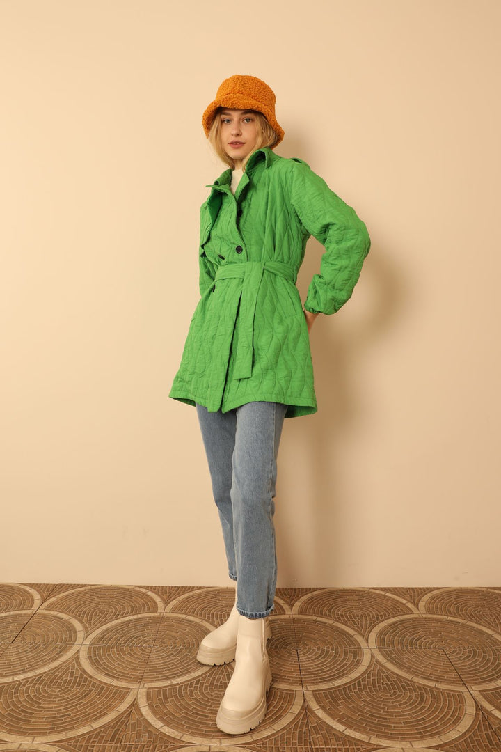 KKT JAKAR Ткань луковой рисунок женщин Trench Coat -Green - Daugavpils