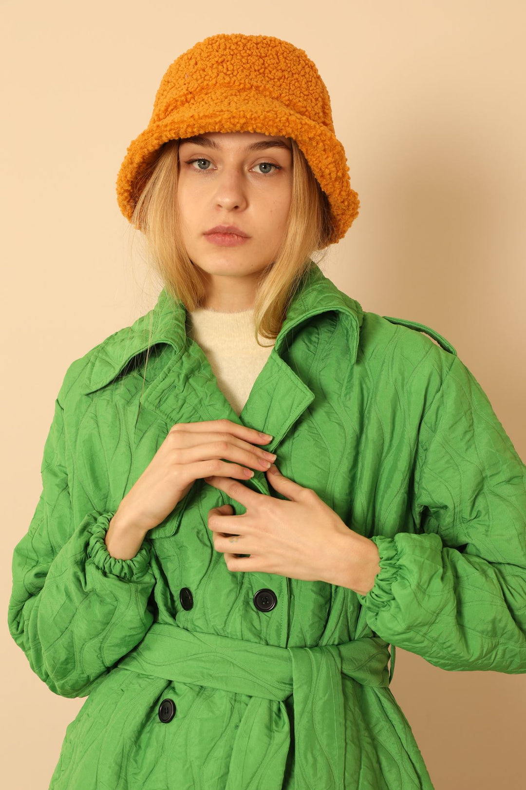 KKT JAKAR Ткань луковой рисунок женщин Trench Coat -Green - Daugavpils