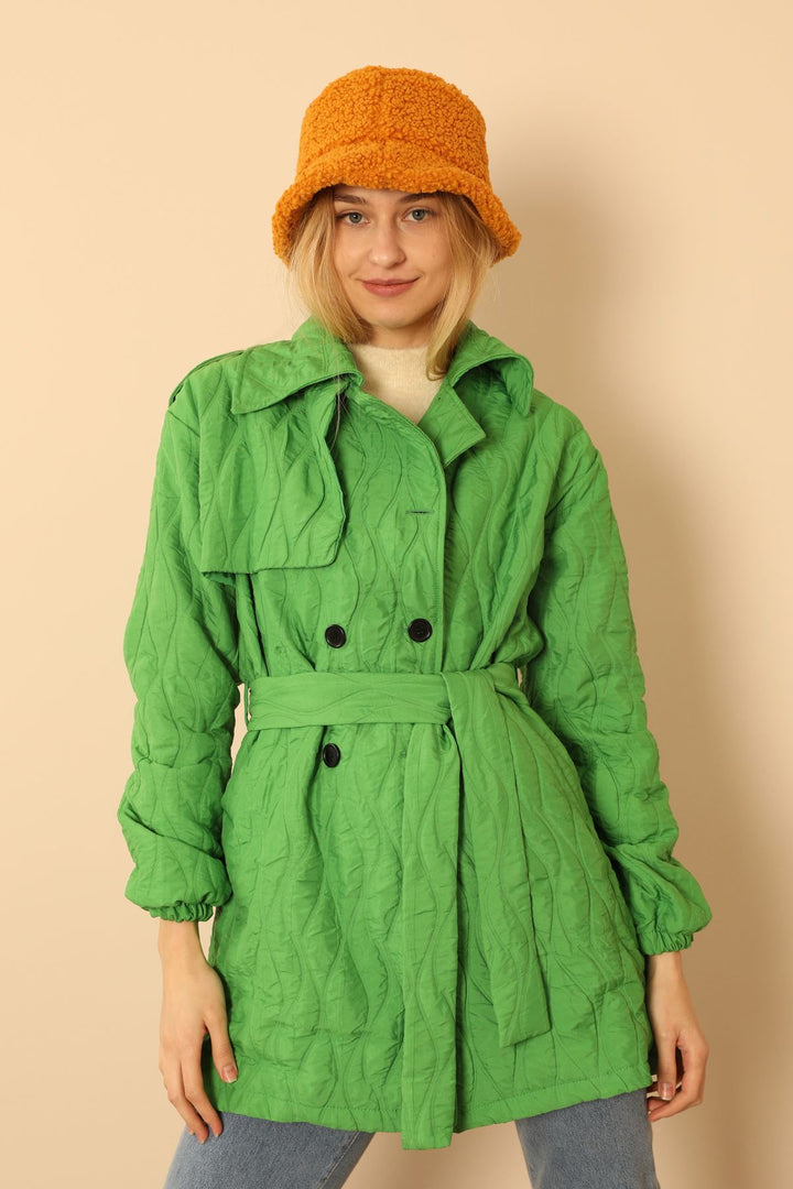 KKT JAKAR Ткань луковой рисунок женщин Trench Coat -Green - Daugavpils