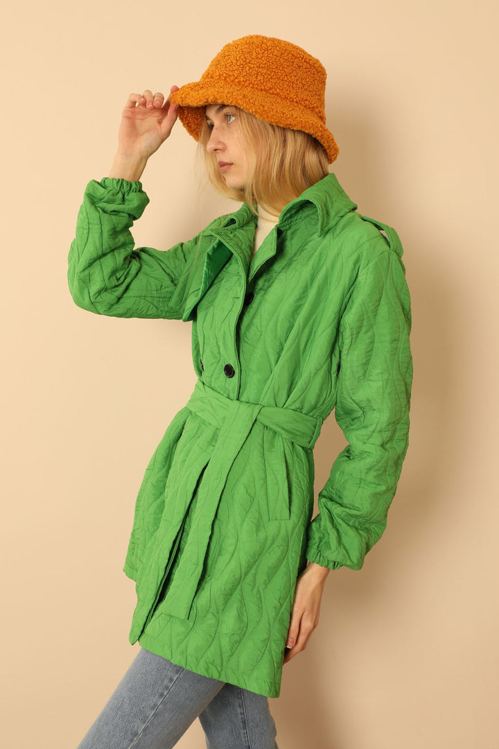 KKT JAKAR Ткань луковой рисунок женщин Trench Coat -Green - Daugavpils