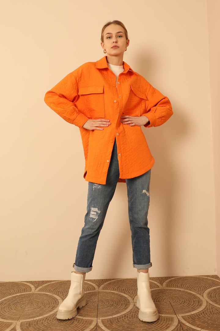 KKT Jakar Fabric Geometric Pattern Oversize Women Shirt-Orange - Brookfield