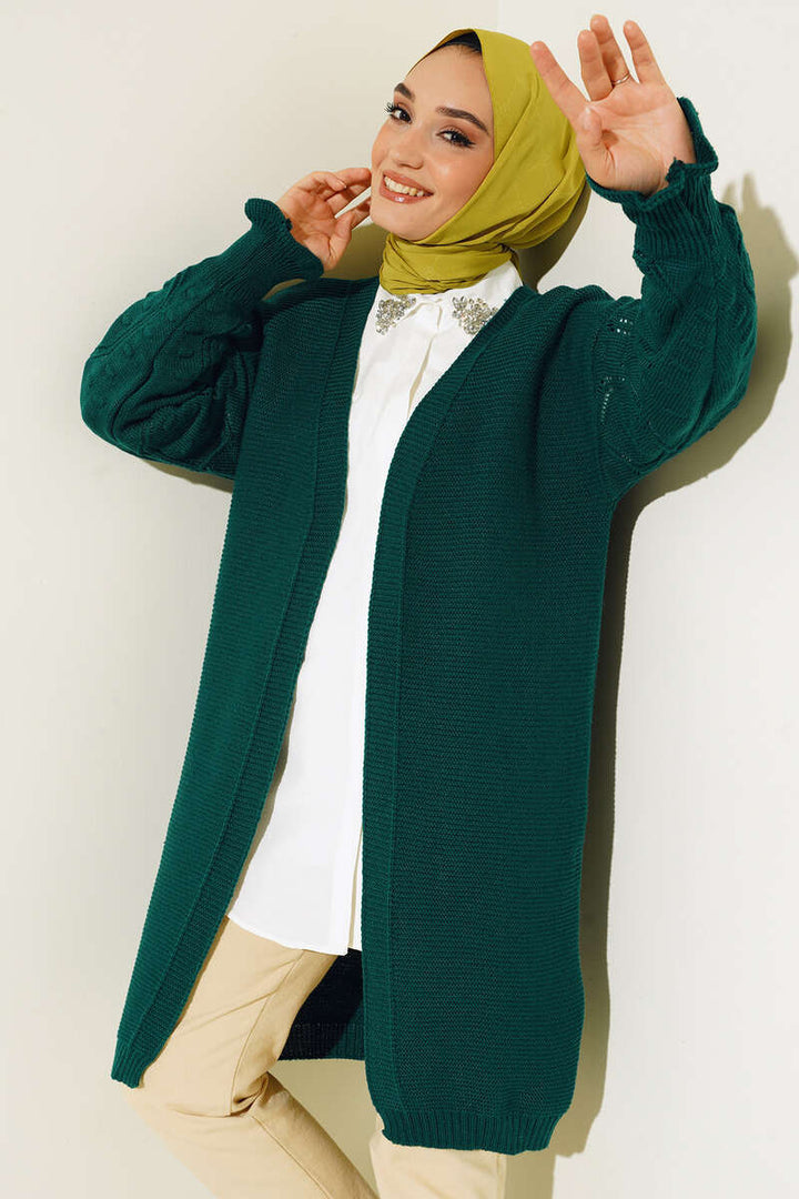 BNG Women Raised Arm Detail Knit Cardigan Emerald Green - Clermont