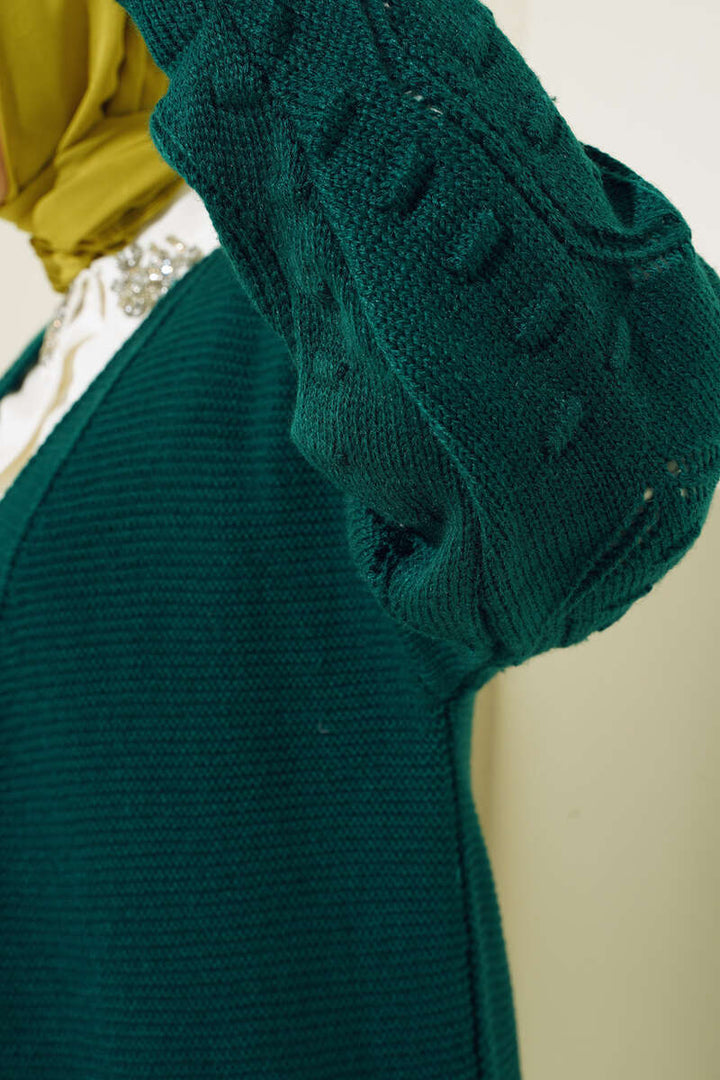 BNG Women Raised Arm Detail Knit Cardigan Emerald Green - Clermont