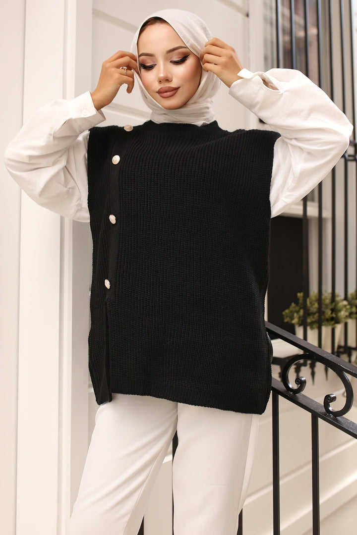 BNG Women  Button Detailed Sweater Black - Clermont