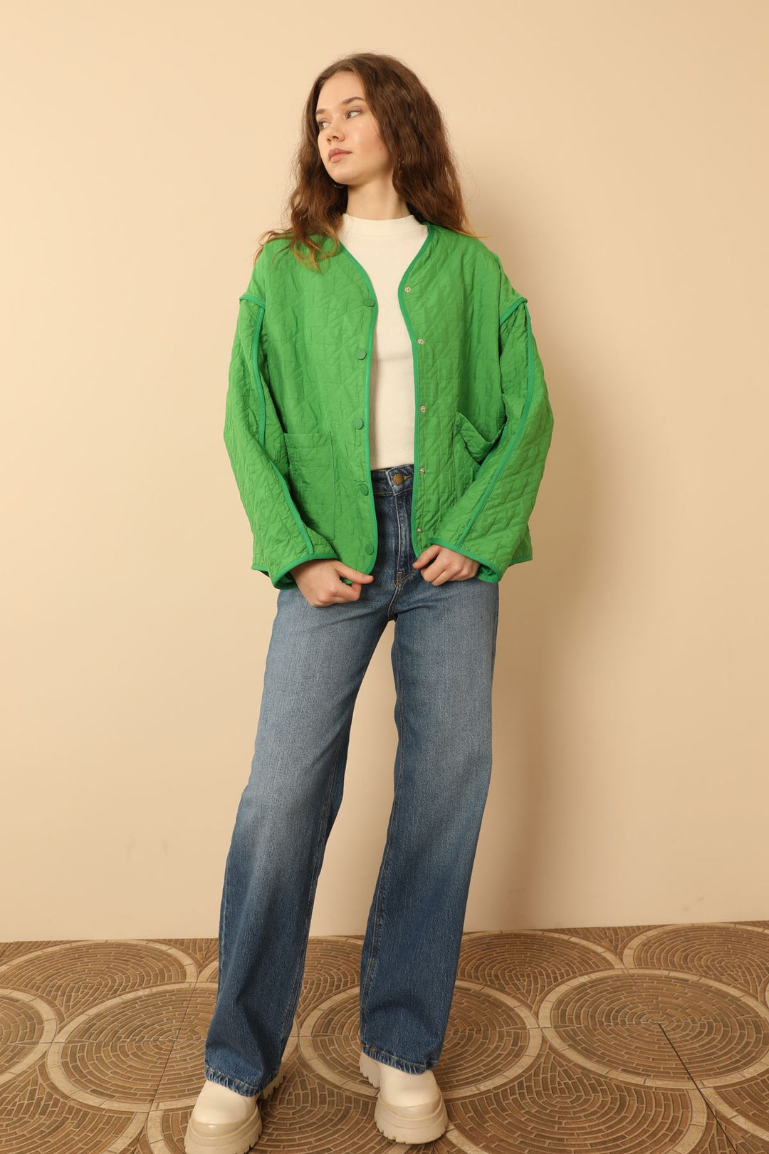 KKT Jakar Fabric Oversize Women Jacket-Green - Douai