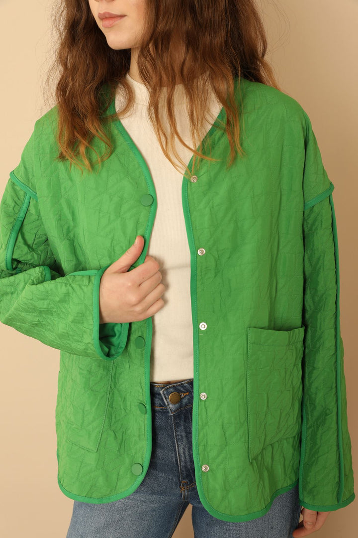 KKT Jakar Fabric Oversize Women Jacket-Green - Douai