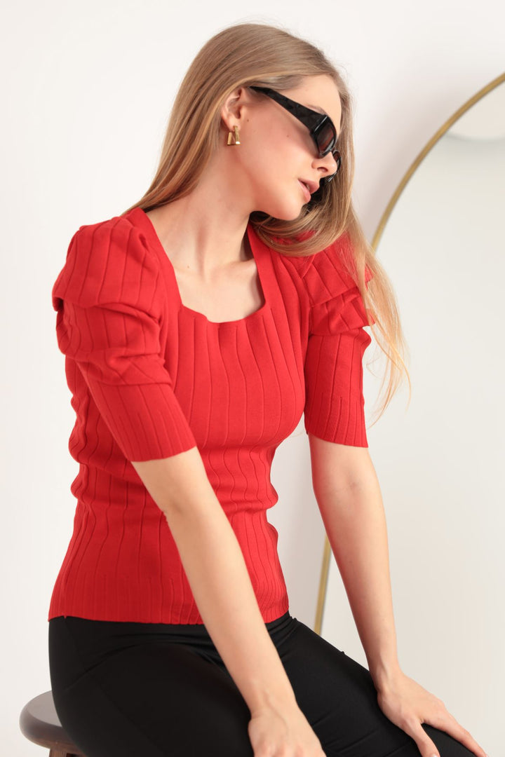 KKT Knitwear Fabric Watermelon Sleeve Women's Blouse-Red - Herford