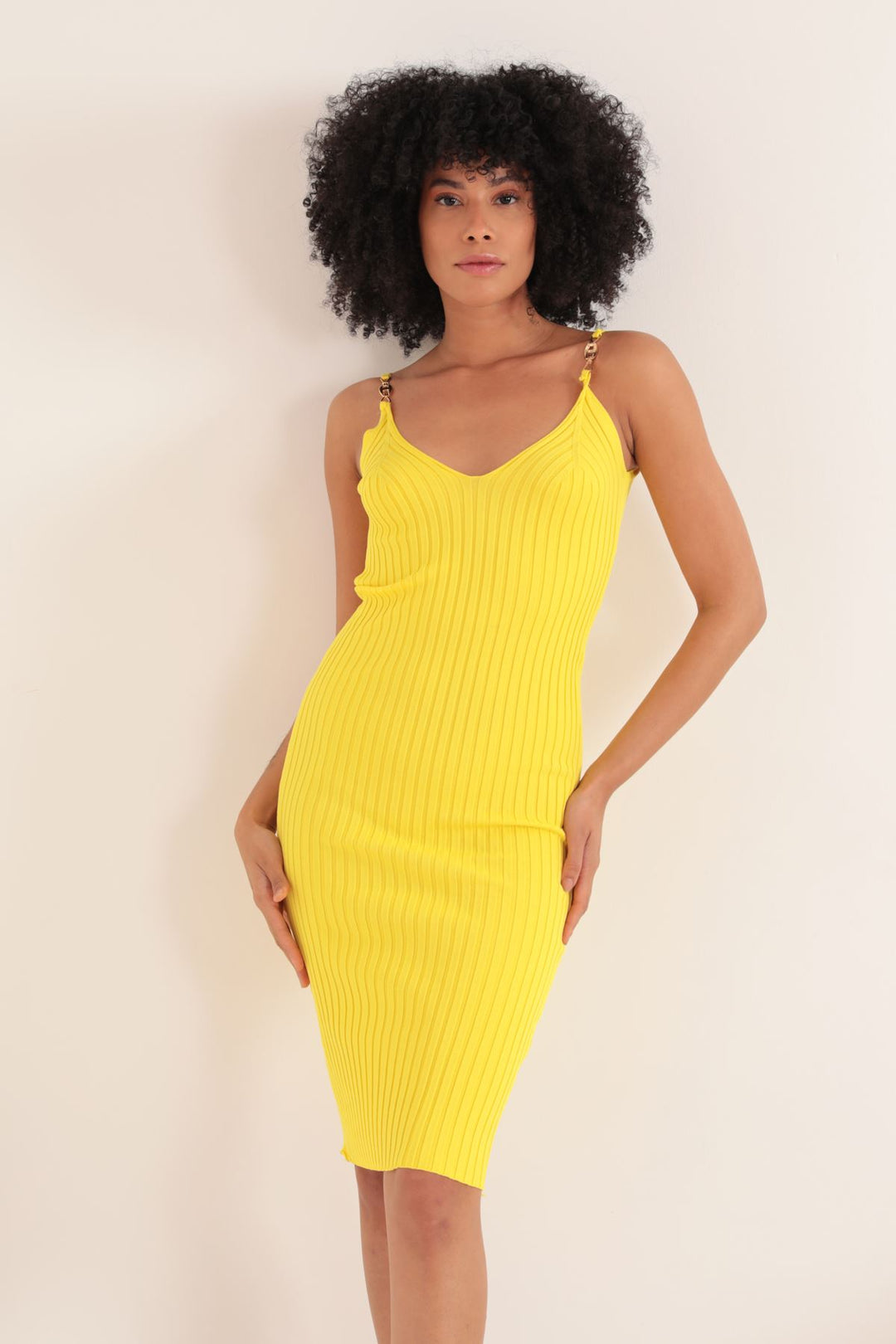 KKT Knitwear Fabric Brooch Midi Women's Dress-Yellow - Westfield