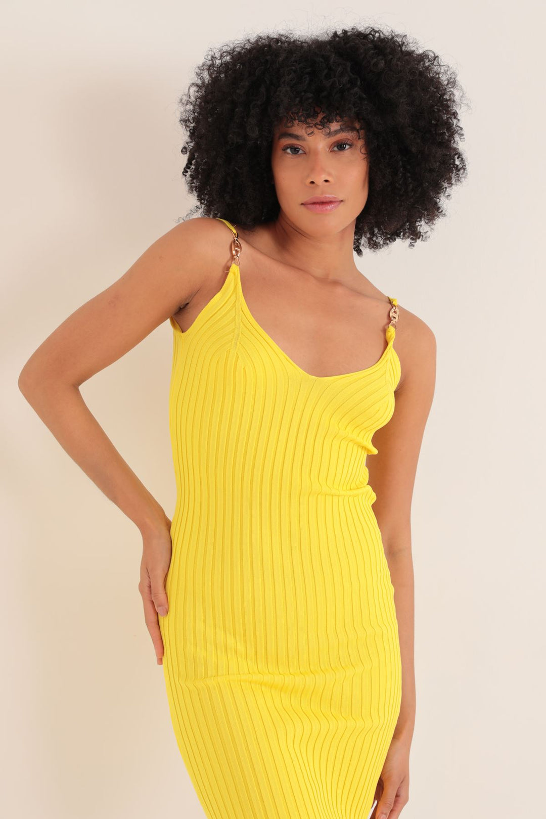 KKT Knitwear Fabric Brooch Midi Women's Dress-Yellow - Westfield