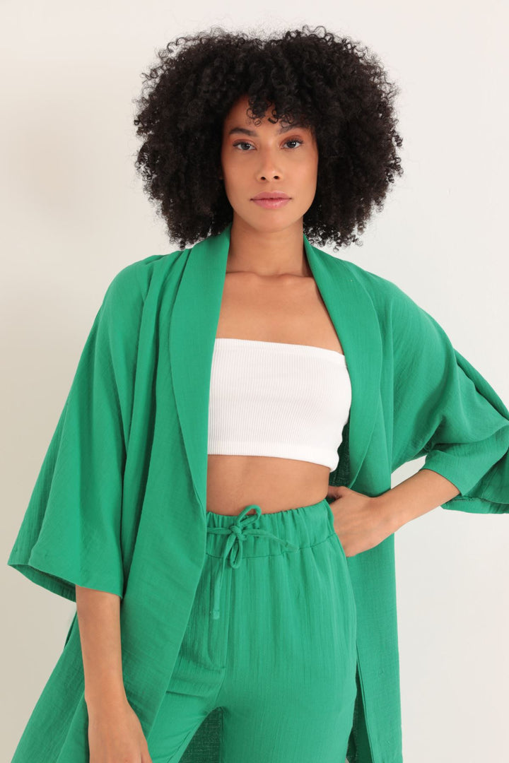 KKT Muslin Fabric Oversize Women's Kimono-Green - Cathedral City