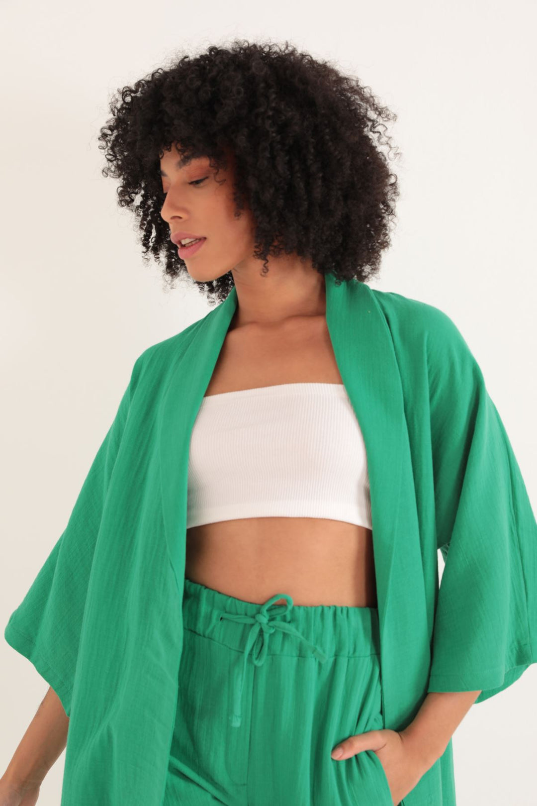 KKT Muslin Fabric Oversize Women's Kimono-Green - Cathedral City