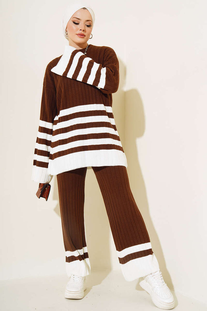 BNG Women Casual Striped Sleeve Knit Set Brown - Clermont