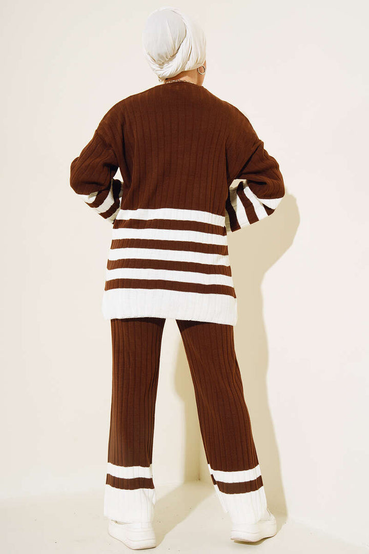 BNG Women Casual Striped Sleeve Knit Set Brown - Clermont