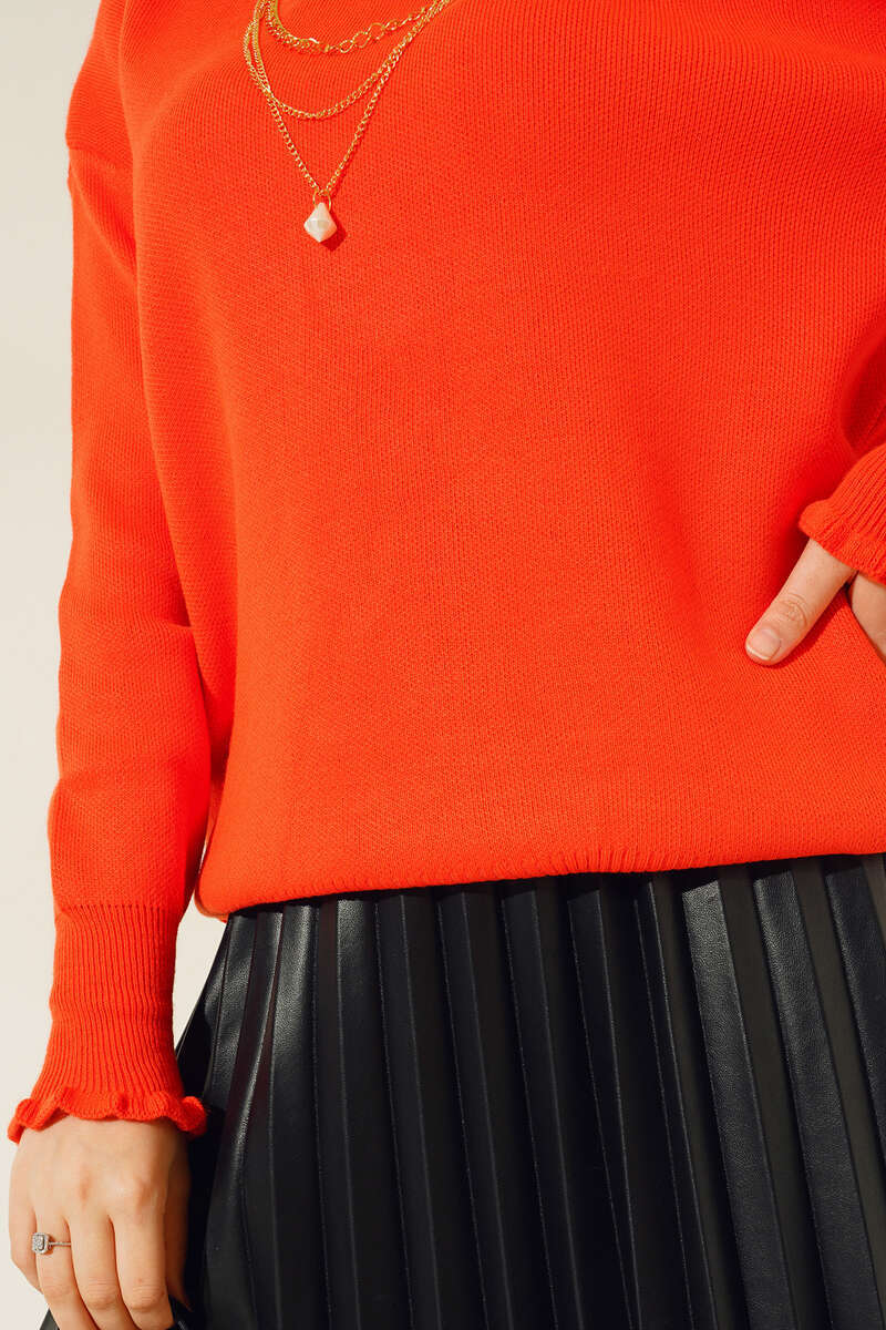 BNG Women Frilled Collar and Sleeve Sweater with Necklace Orange - Clermont