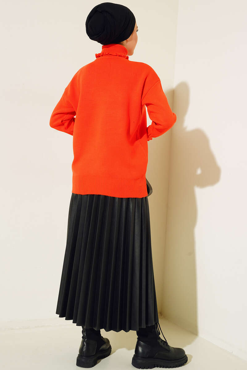 BNG Women Frilled Collar and Sleeve Sweater with Necklace Orange - Clermont