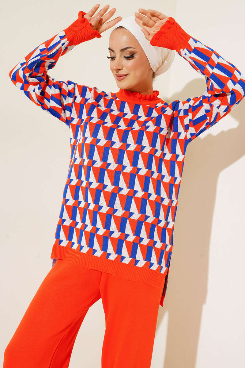 BNG Women Frilly Patterned Turtleneck Sweater Orange - Clermont