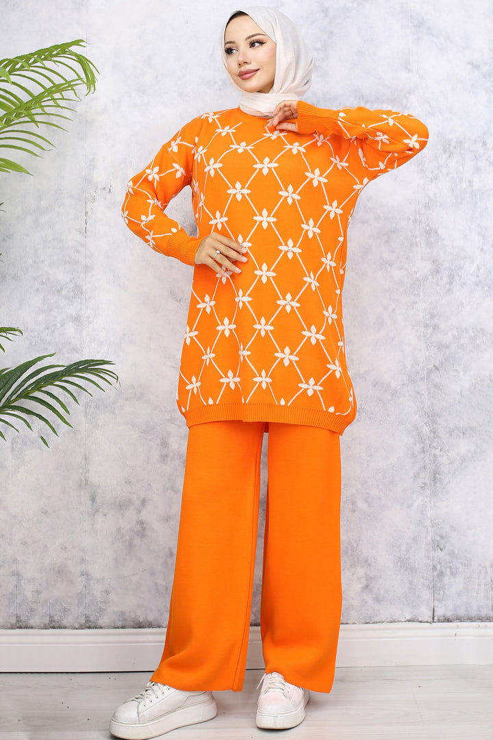 BNG Women Floral Patterned Stone-Embellished Knit Set Orange - Clermont