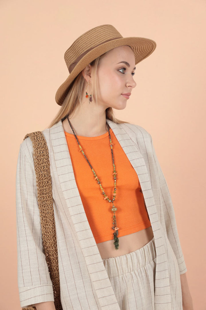 KKT Striped linen jacket-Camel Brown - Cananea