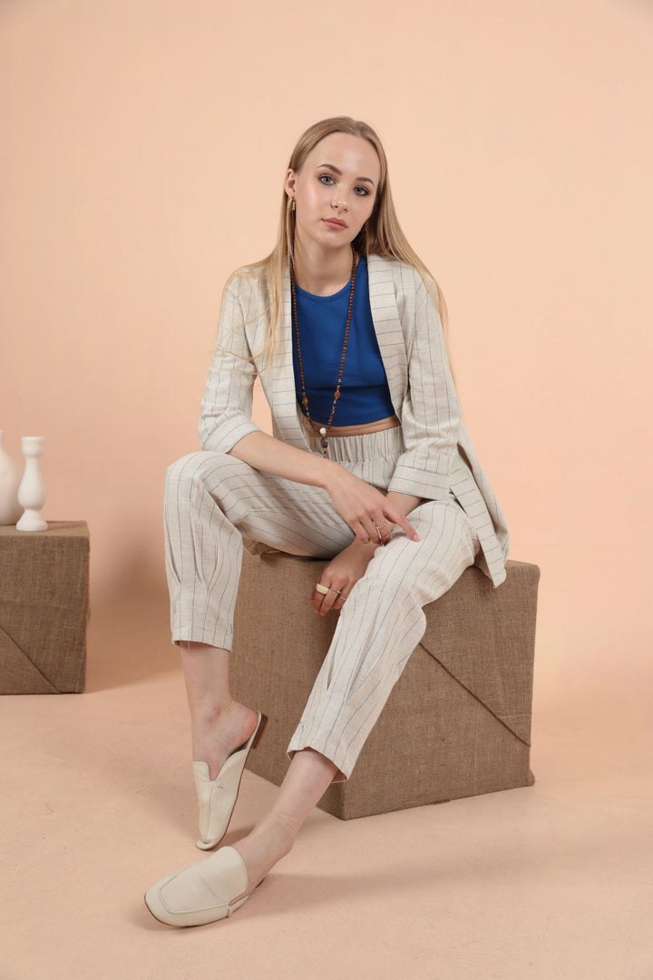 KKT Striped linen jacket-Royal - Merced