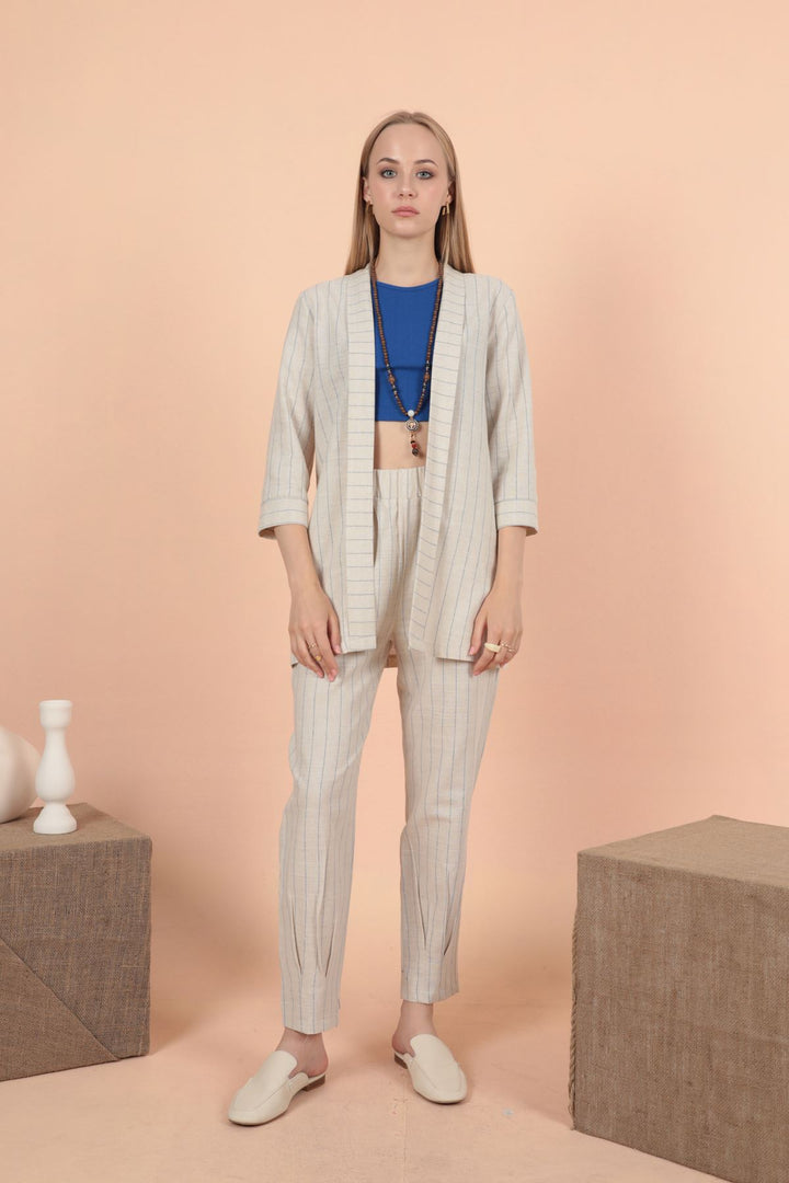 KKT Striped linen jacket-Royal - Merced