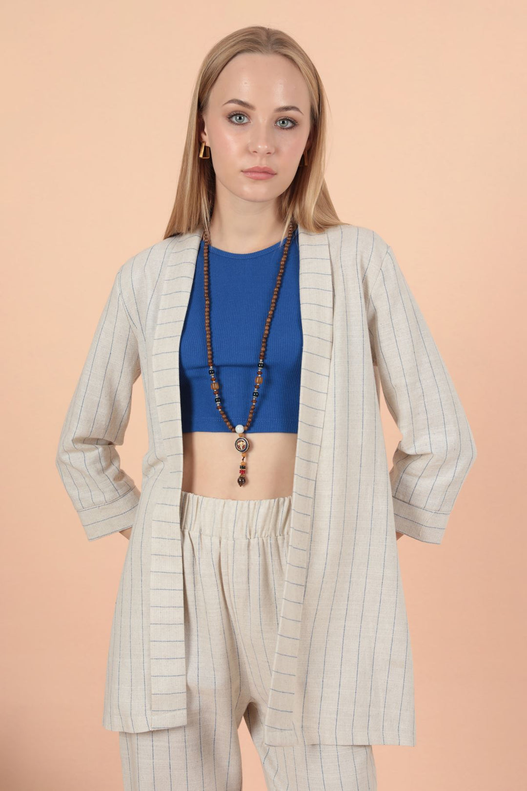 KKT Striped linen jacket-Royal - Merced