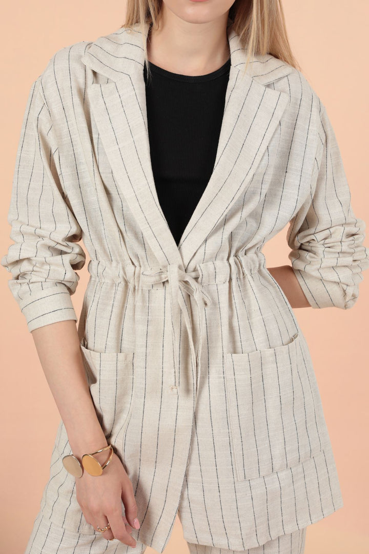 KKT Linen Striped Women's Jacket-Black - Jūrmala