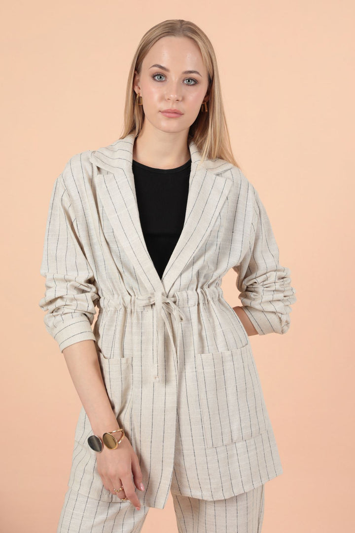 KKT Linen Striped Women's Jacket-Black - Jūrmala