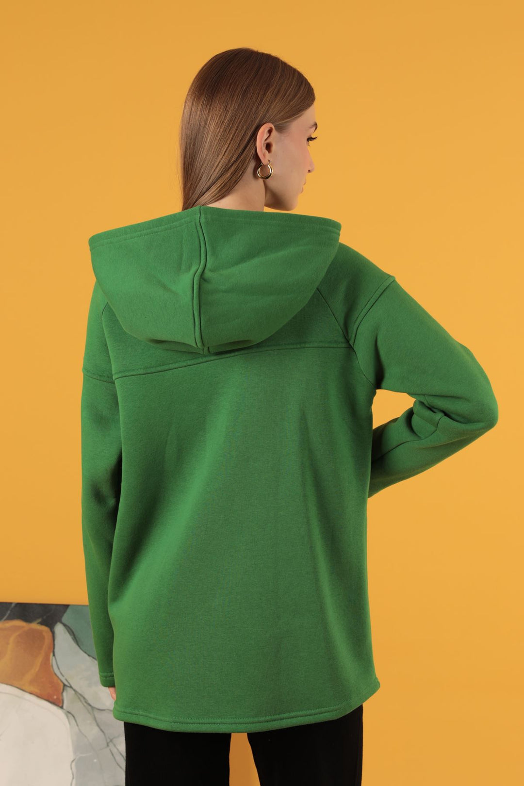 KKT Three Yarn Knitted Fabric Asymmetrical Zipper Women's Cardigan-Green - Pleasant Grove