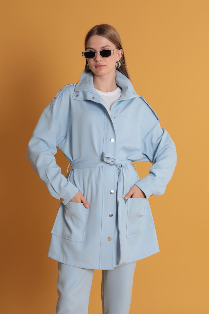 KKT Women's Baby Blue Jacket with Stone Epaulettes - San Bartolomé