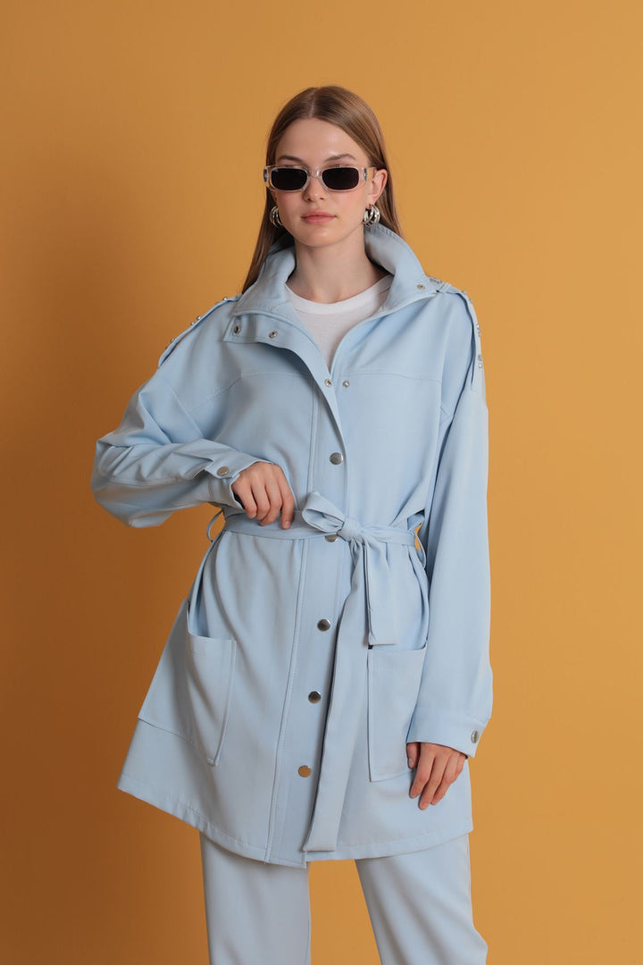 KKT Women's Baby Blue Jacket with Stone Epaulettes - San Bartolomé