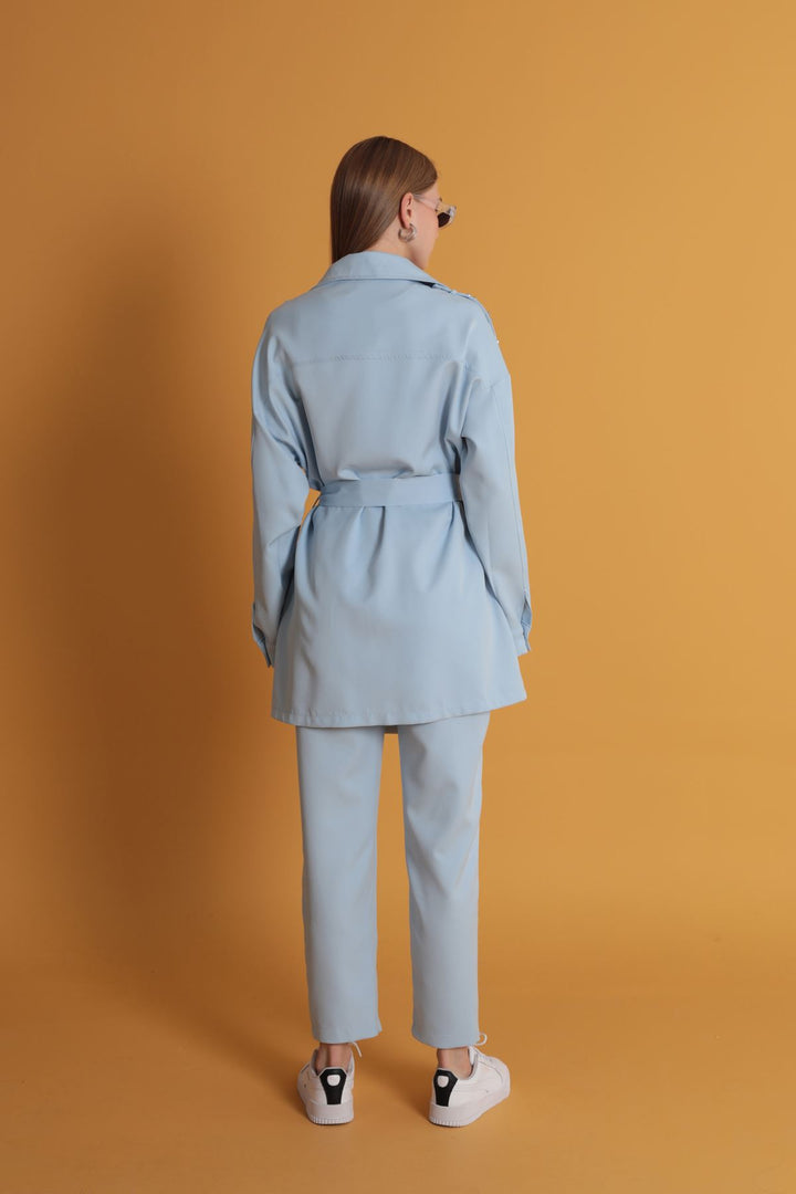 KKT Women's Baby Blue Jacket with Stone Epaulettes - San Bartolomé