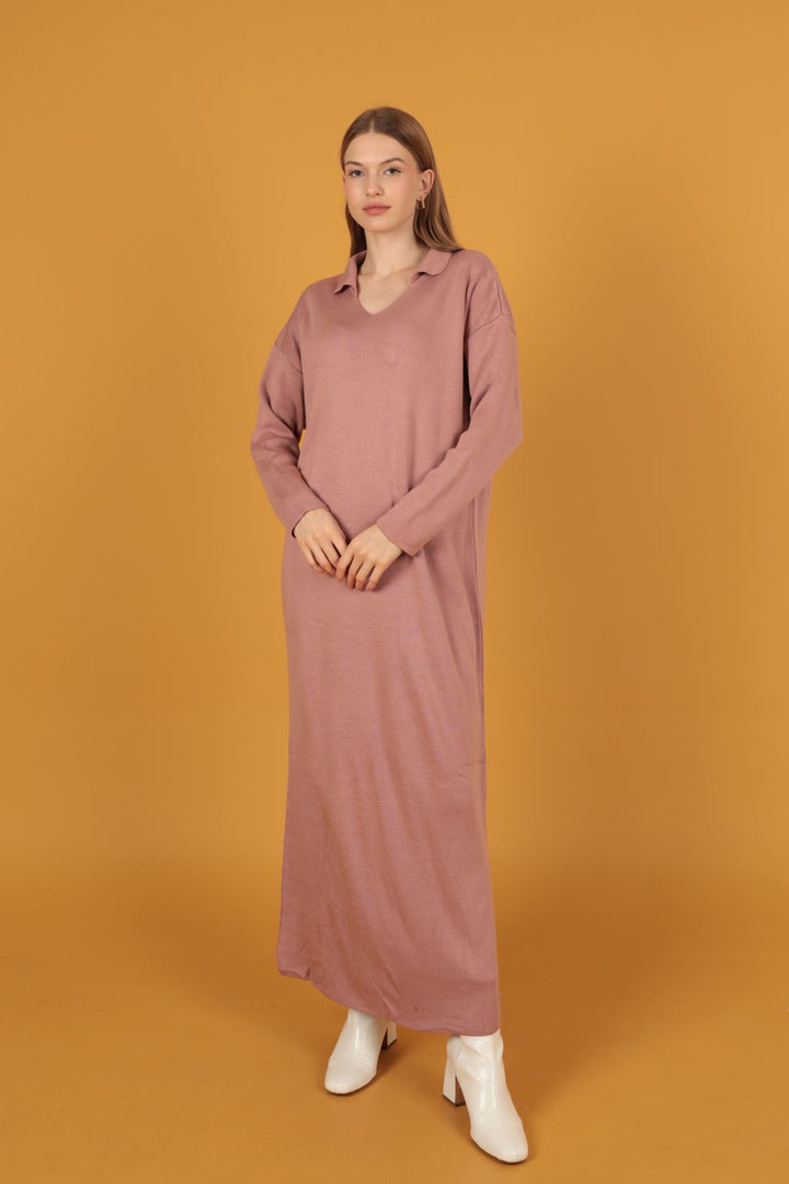 KKT Shirt Collar Knitwear Women's Dress-Rose  - Temascal