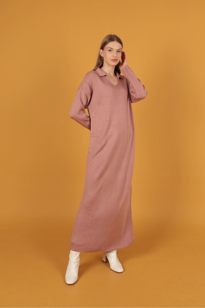 KKT Shirt Collar Knitwear Women's Dress-Rose  - Temascal