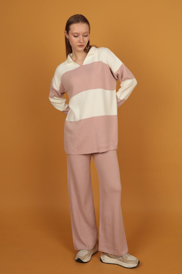 KKT Tricot Fabric Striped Women's Suit-Light Pink - Johns Creek