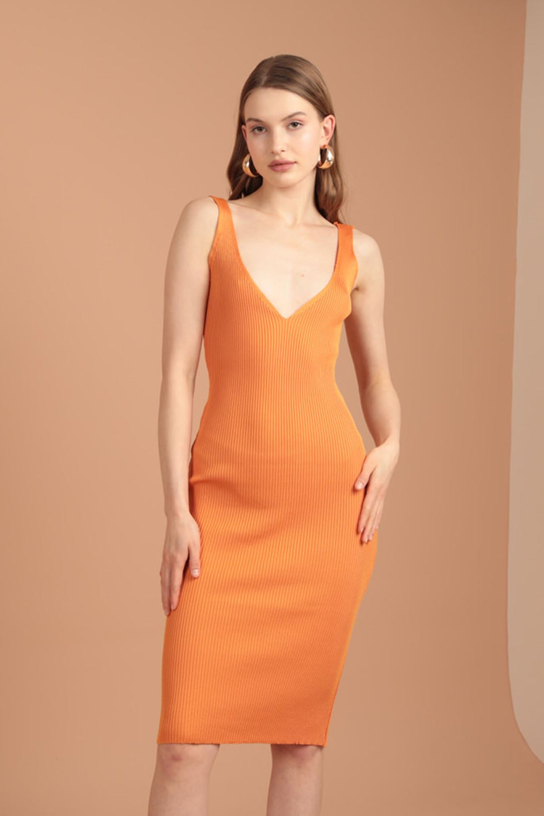 KKT KITWEAR V-ЗЕЛЕНИЯ ЖЕНЩИНА MIDI MIDI-ORANGE