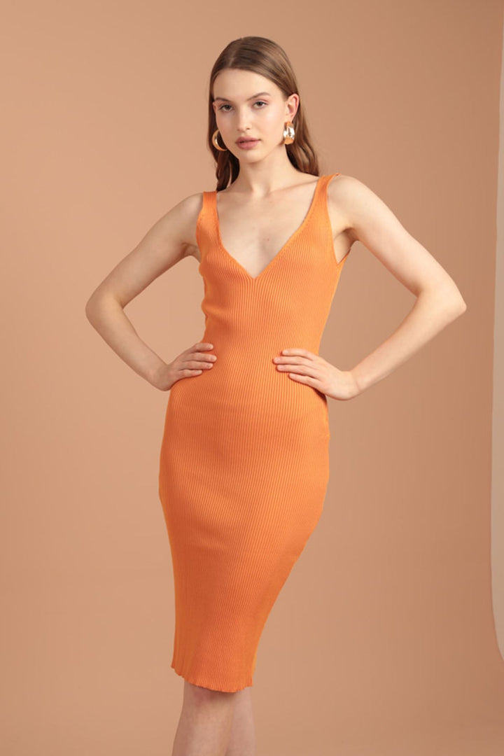 KKT KITWEAR V-ЗЕЛЕНИЯ ЖЕНЩИНА MIDI MIDI-ORANGE